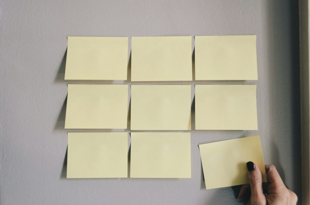 Post it notes on the wall
